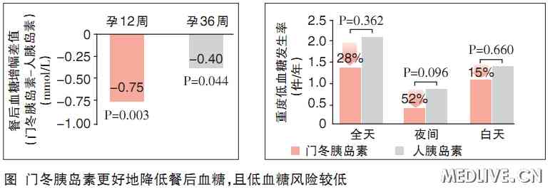 門冬胰島素更好地降低餐後血糖，且低血糖發生率低